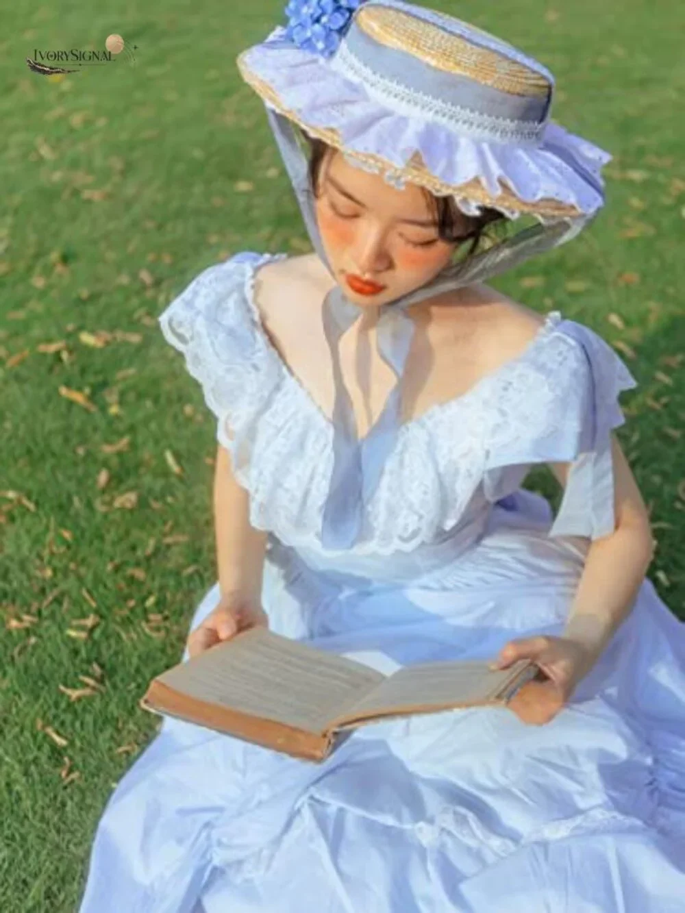 Victorian Tea Party Straw Sun Hat with Lace Flowers